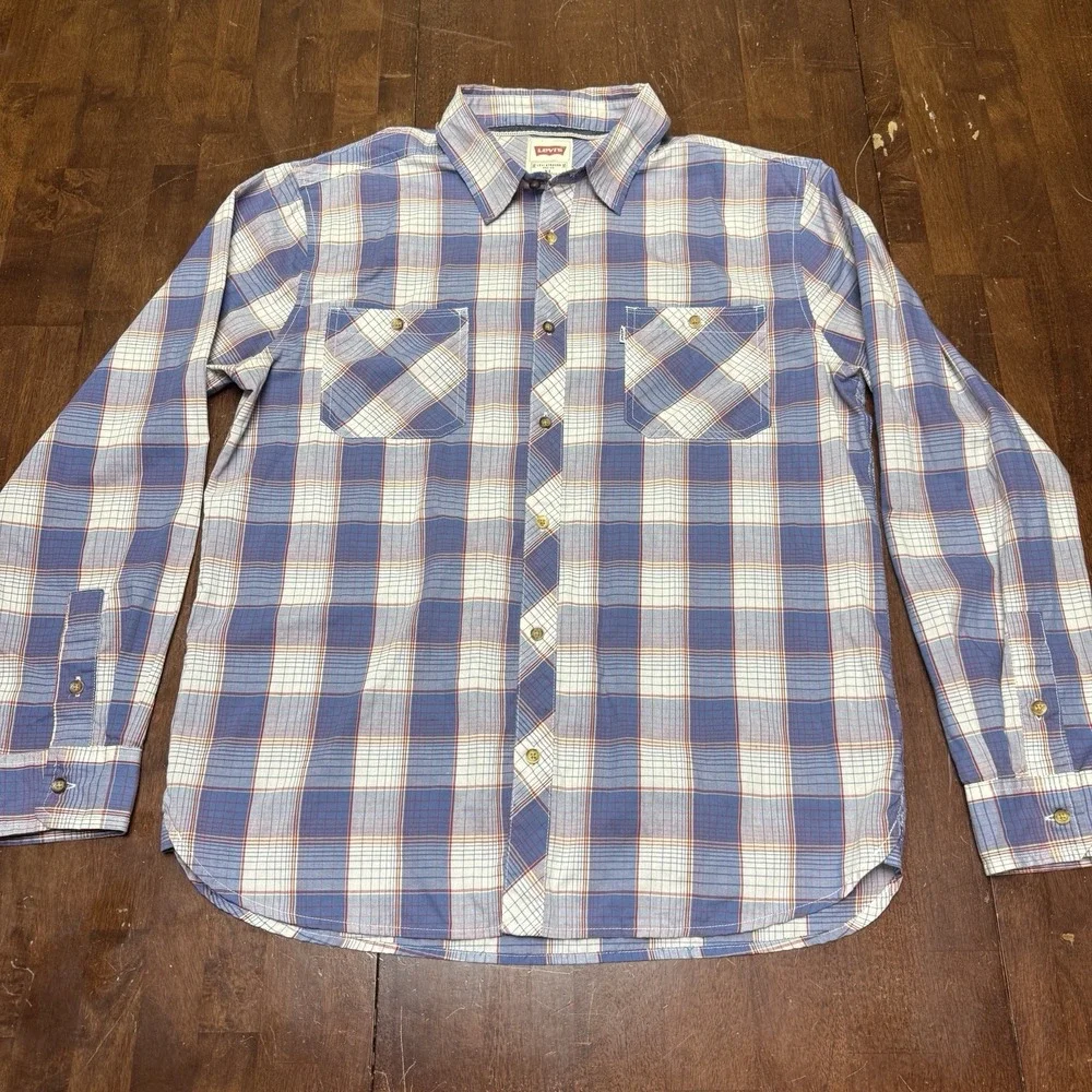 Levis Classic Modern Checked Plaid‎ Long Sleeve Shirt Size XL Western